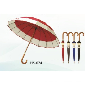Auto Abra o guarda-chuva reto do eixo de madeira (HS-074)